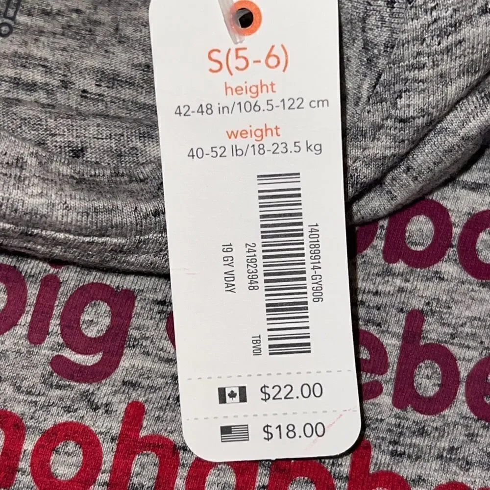 Gymboree Girls Gray Love Short Sleeve Graphic T-Shirt Valentines Day Small NWT